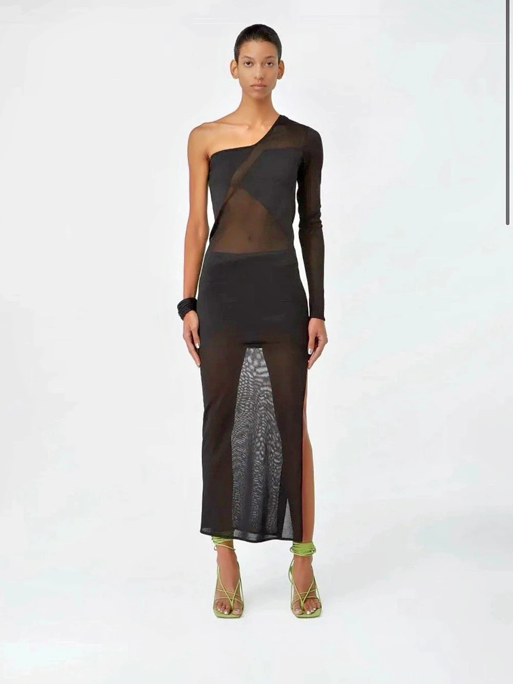 GAUGE81 Loralai Black One Shoulder Recycled Yarn Maxi Dress Black One-Shoulder S